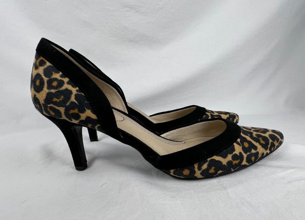 LIFESTRIDE Womens 8 Saldana Pumps Leopard Print Pointed Toe D'Orsay Heels Black